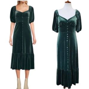 Chelsea & Violet Dark Green Velvet Midi Dress